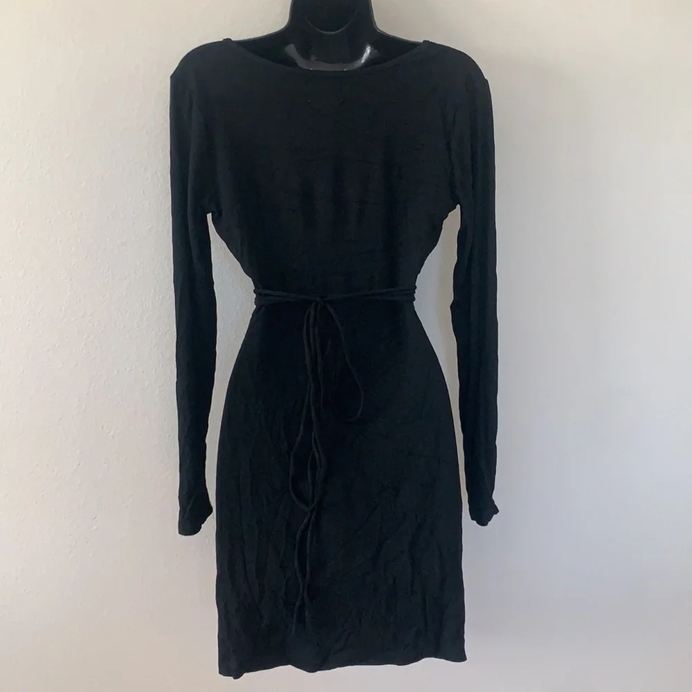 Princess Polly Noa Black Long Sleeve Ribbed Cut Out Criss Cross Tie Mini Dress - Picture 8 of 11